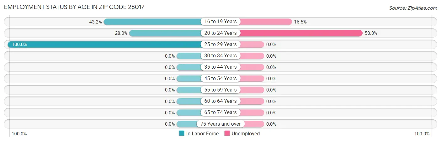 Employment Status by Age in Zip Code 28017