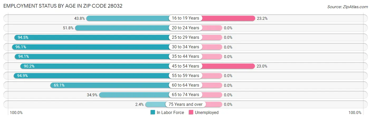 Employment Status by Age in Zip Code 28032