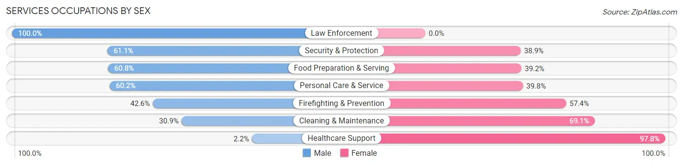 Services Occupations by Sex in Zip Code 28034