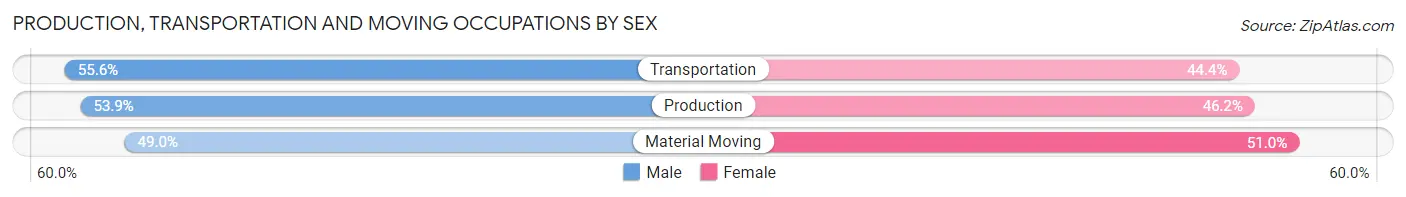 Production, Transportation and Moving Occupations by Sex in Zip Code 28036