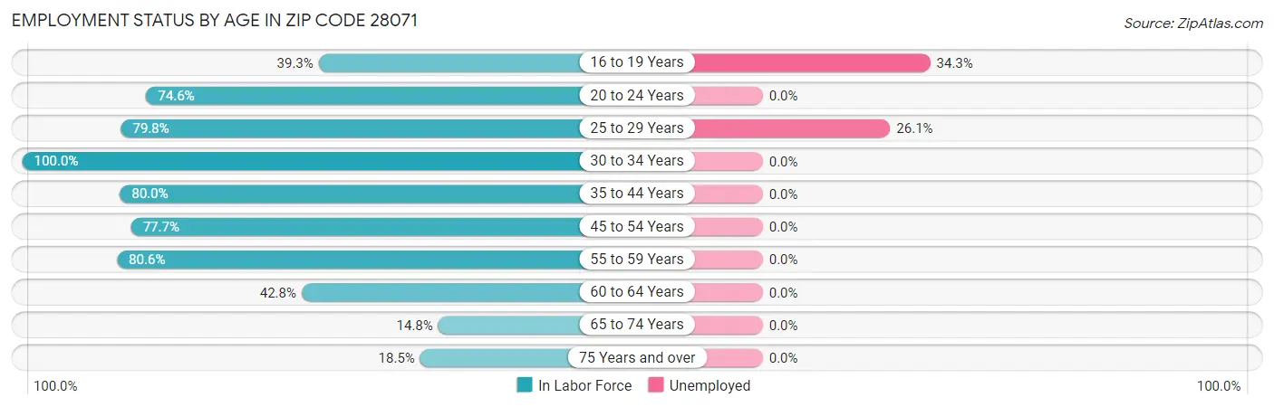 Employment Status by Age in Zip Code 28071