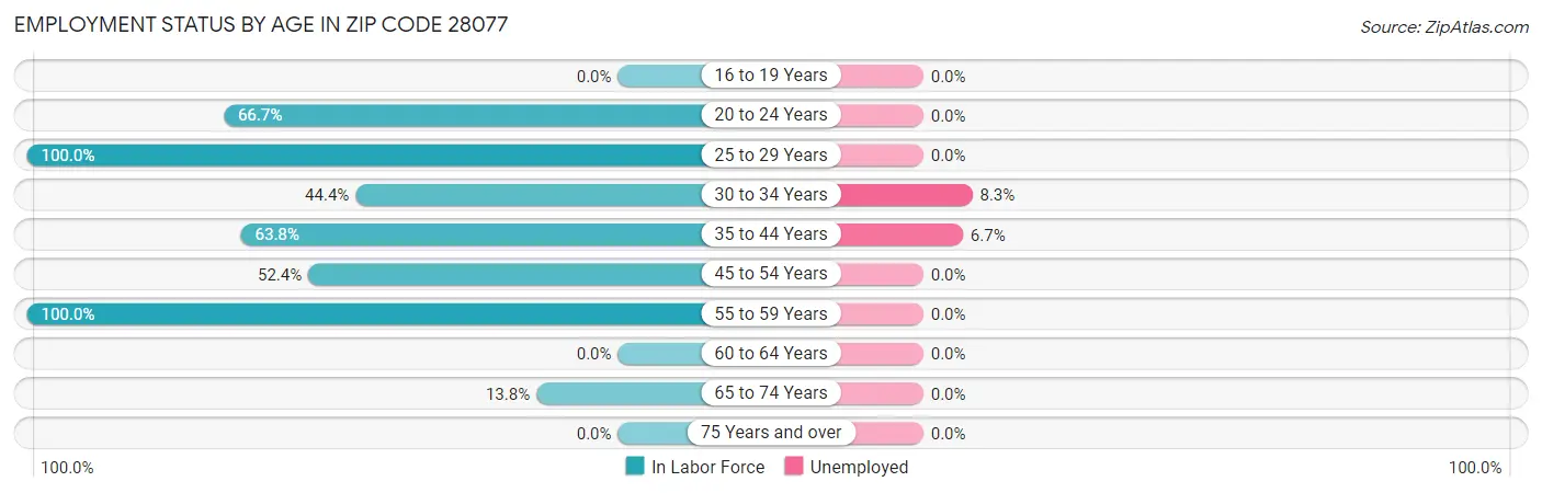 Employment Status by Age in Zip Code 28077
