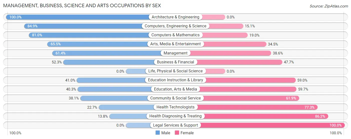 Management, Business, Science and Arts Occupations by Sex in Zip Code 28080
