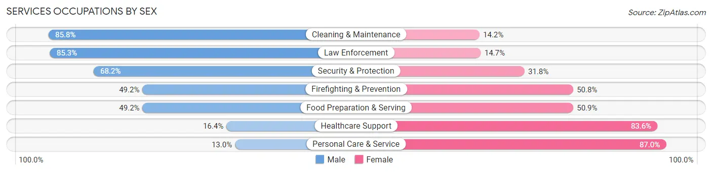 Services Occupations by Sex in Zip Code 28086