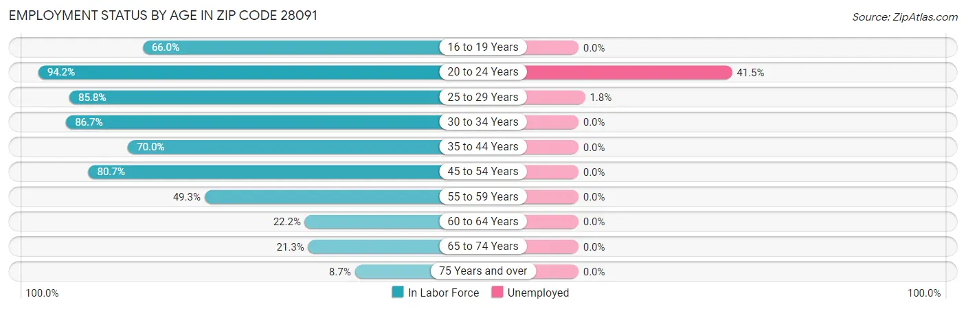 Employment Status by Age in Zip Code 28091