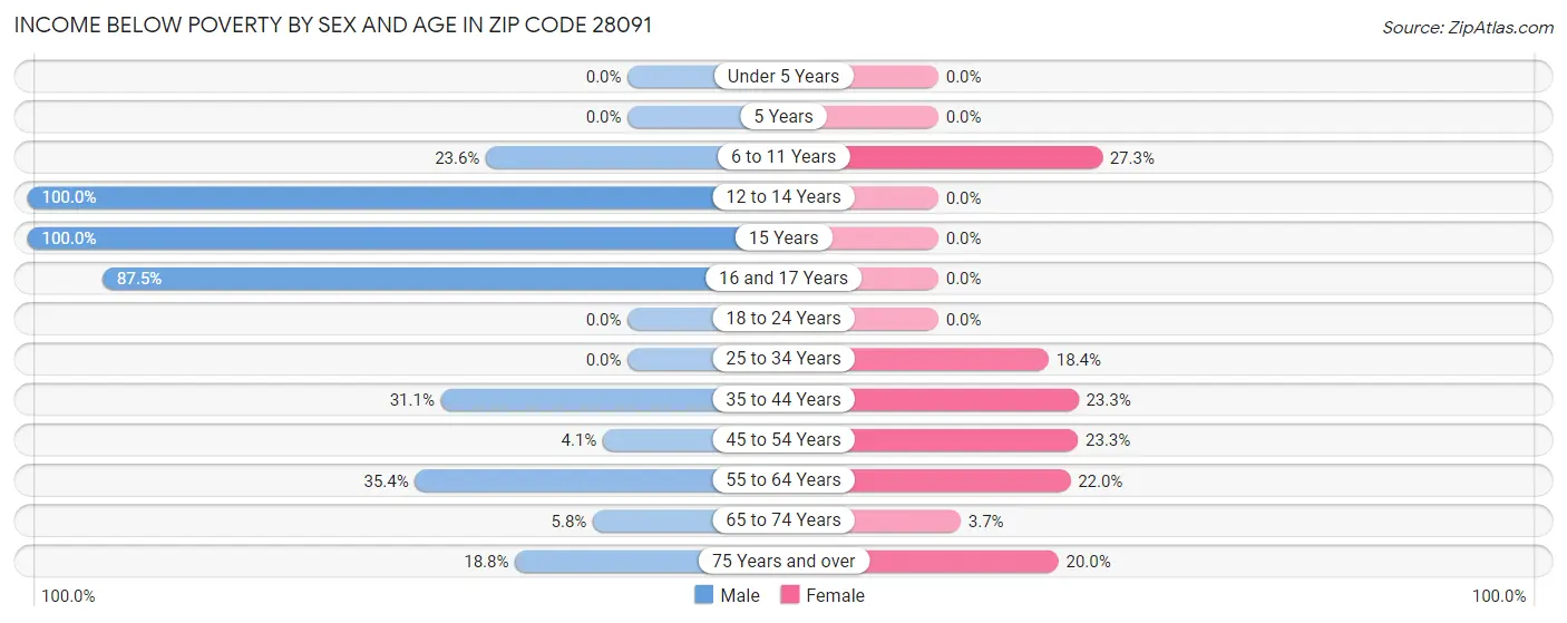 Income Below Poverty by Sex and Age in Zip Code 28091