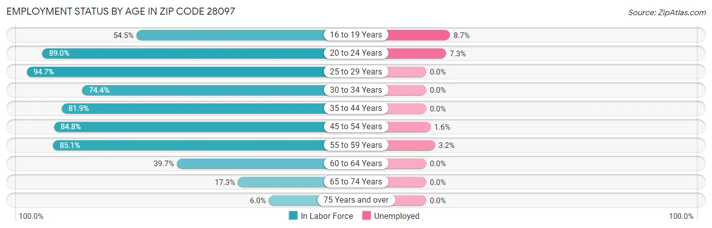 Employment Status by Age in Zip Code 28097