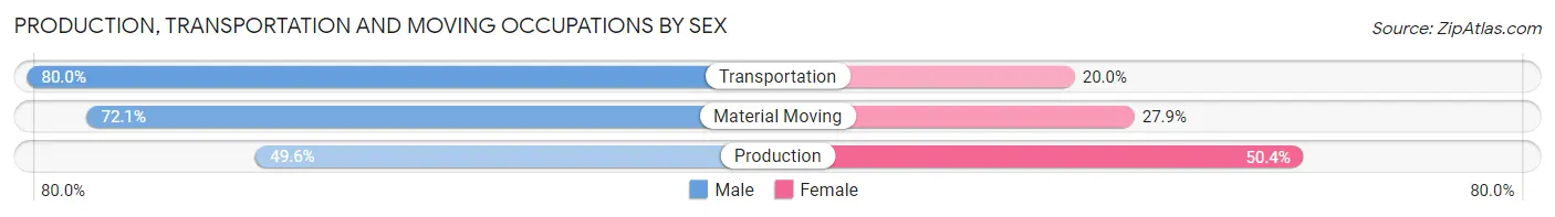 Production, Transportation and Moving Occupations by Sex in Zip Code 28098