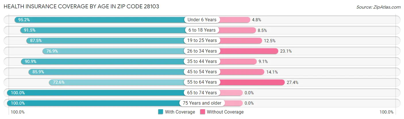 Health Insurance Coverage by Age in Zip Code 28103