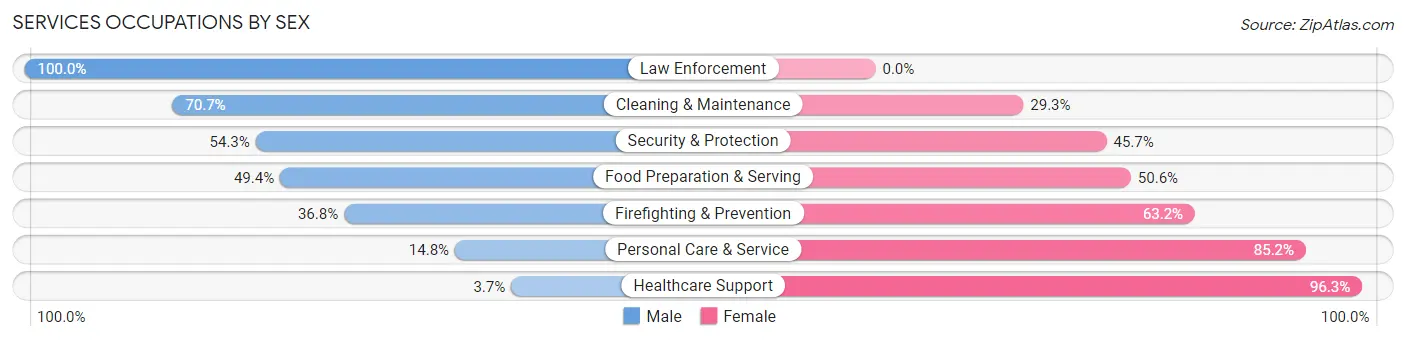 Services Occupations by Sex in Zip Code 28103