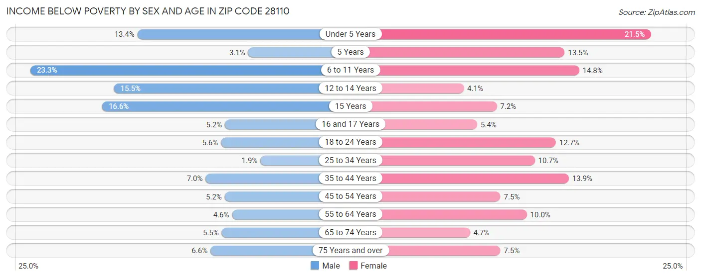 Income Below Poverty by Sex and Age in Zip Code 28110
