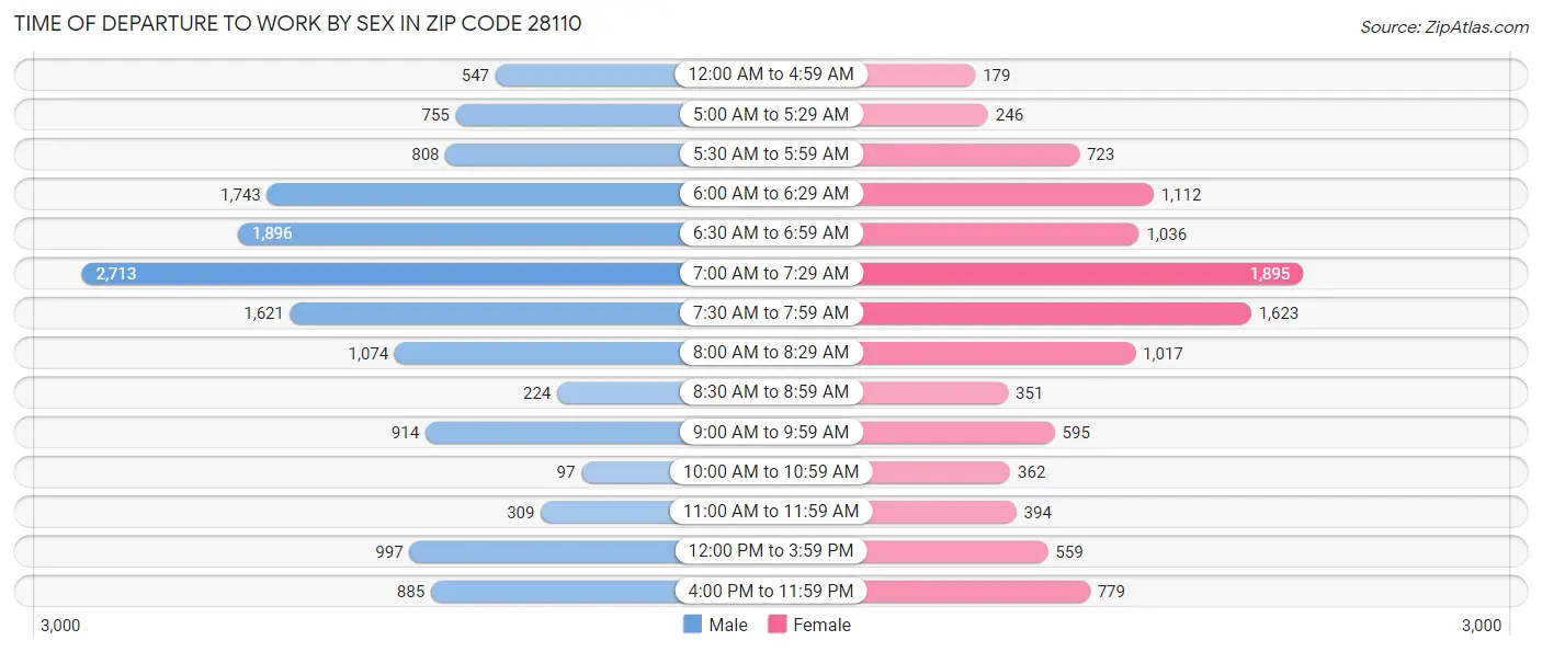 Time of Departure to Work by Sex in Zip Code 28110