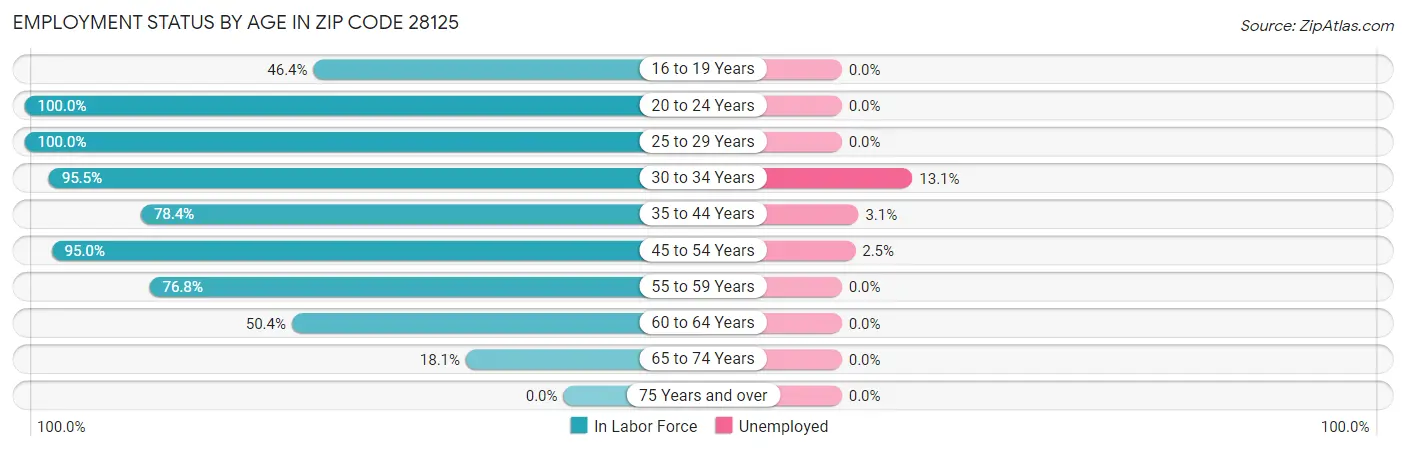Employment Status by Age in Zip Code 28125