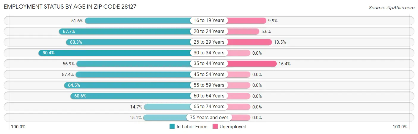 Employment Status by Age in Zip Code 28127