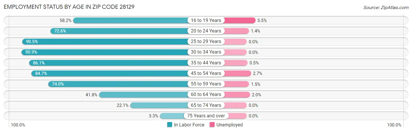 Employment Status by Age in Zip Code 28129