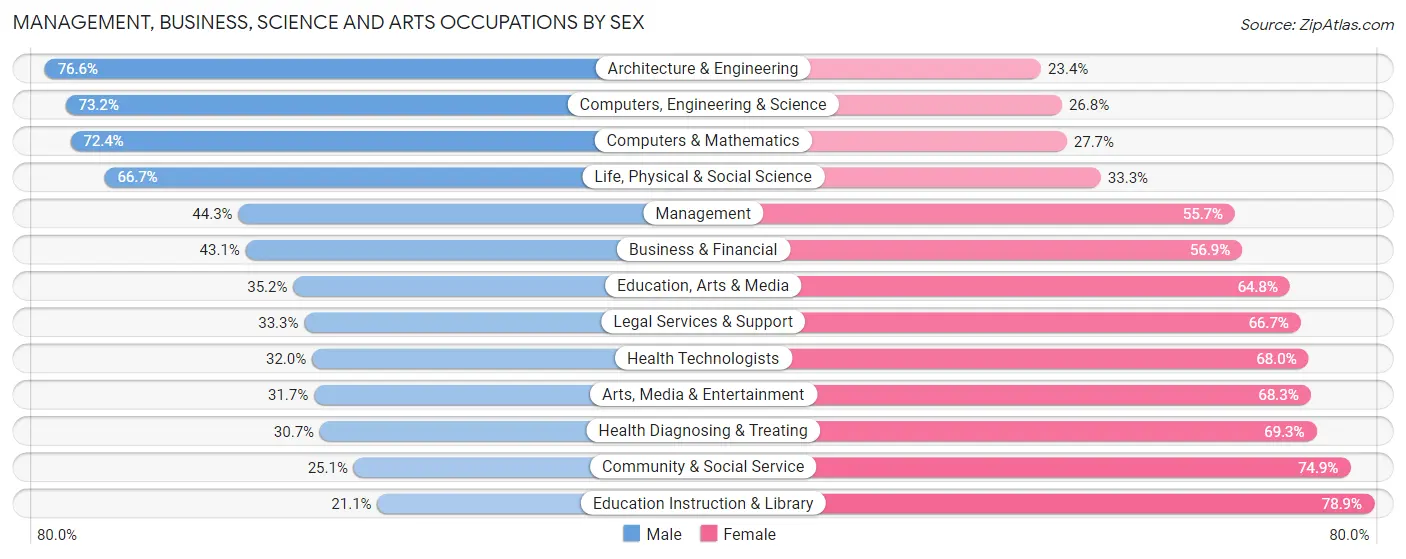 Management, Business, Science and Arts Occupations by Sex in Zip Code 28134
