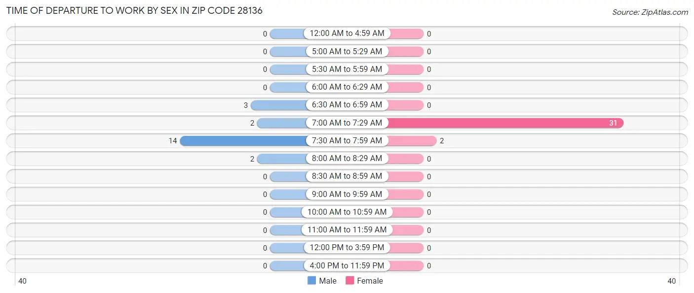 Time of Departure to Work by Sex in Zip Code 28136