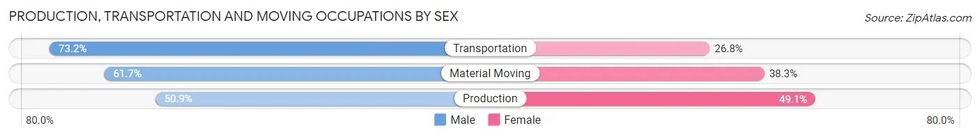 Production, Transportation and Moving Occupations by Sex in Zip Code 28150