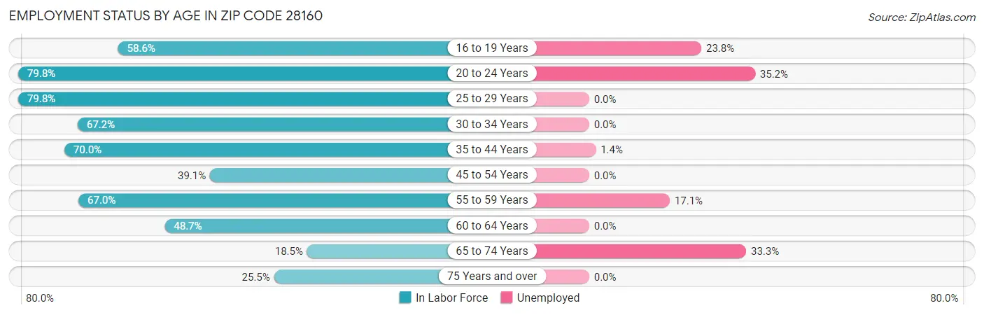 Employment Status by Age in Zip Code 28160