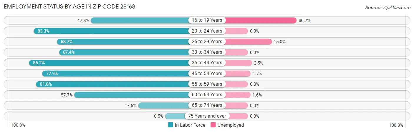 Employment Status by Age in Zip Code 28168