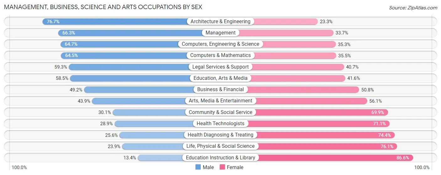 Management, Business, Science and Arts Occupations by Sex in Zip Code 28173