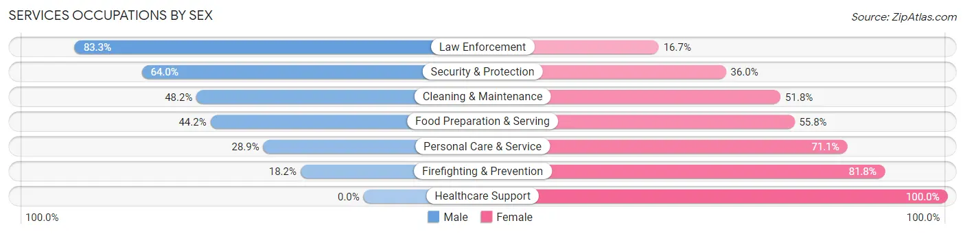 Services Occupations by Sex in Zip Code 28203