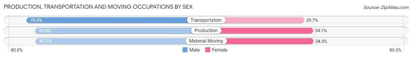 Production, Transportation and Moving Occupations by Sex in Zip Code 28205