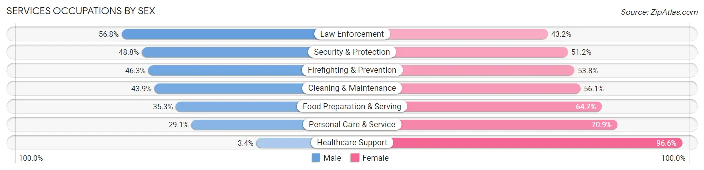 Services Occupations by Sex in Zip Code 28205