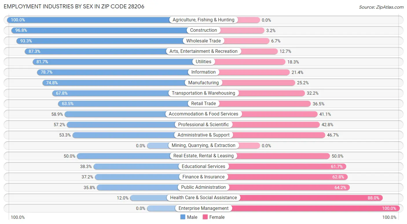 Employment Industries by Sex in Zip Code 28206