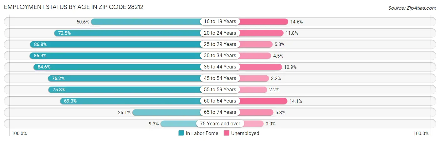 Employment Status by Age in Zip Code 28212