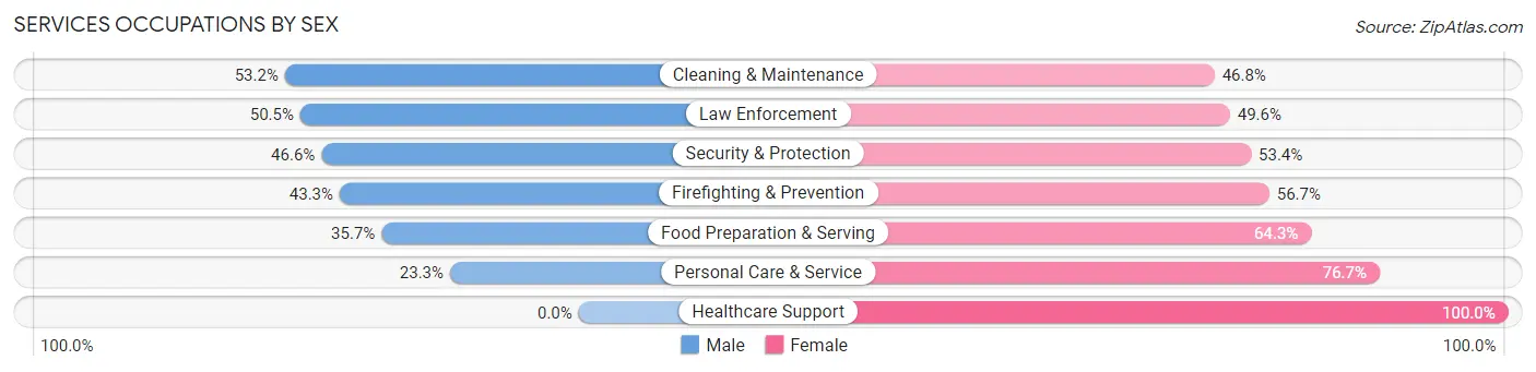 Services Occupations by Sex in Zip Code 28213