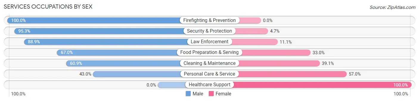 Services Occupations by Sex in Zip Code 28301