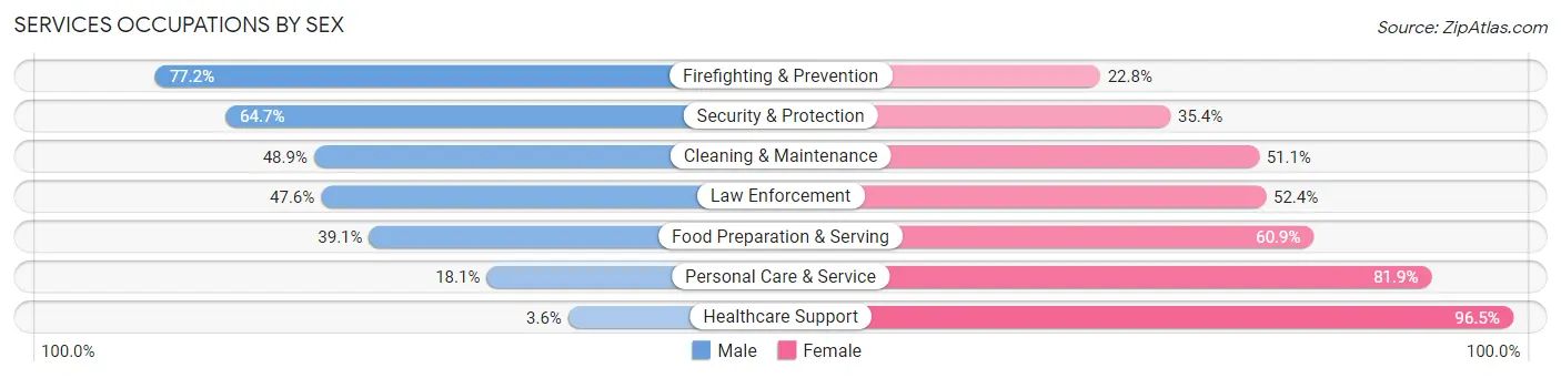 Services Occupations by Sex in Zip Code 28303