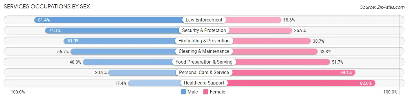 Services Occupations by Sex in Zip Code 28304
