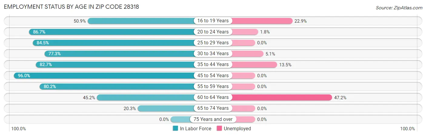 Employment Status by Age in Zip Code 28318