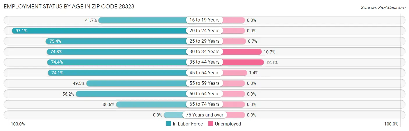Employment Status by Age in Zip Code 28323