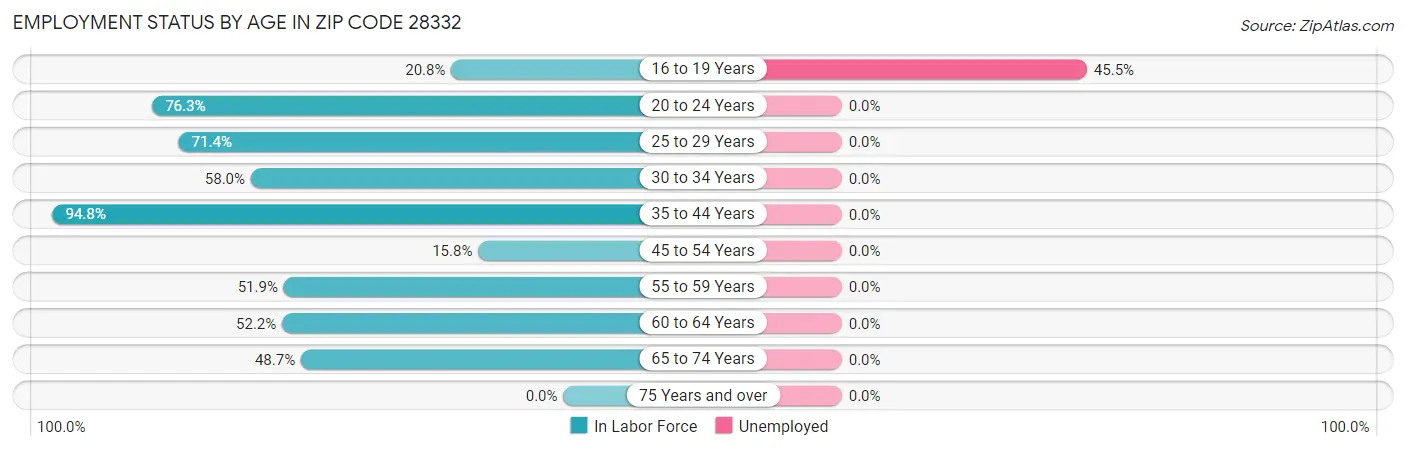 Employment Status by Age in Zip Code 28332