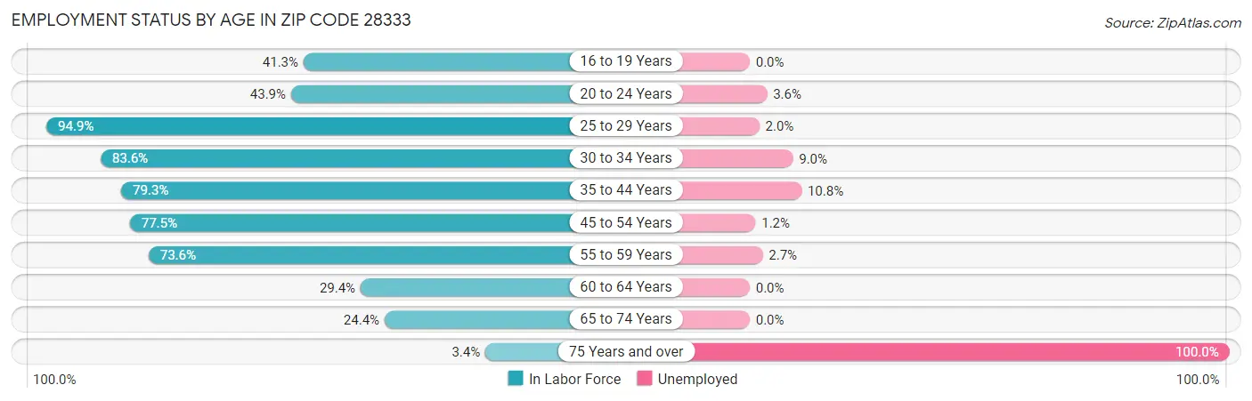 Employment Status by Age in Zip Code 28333