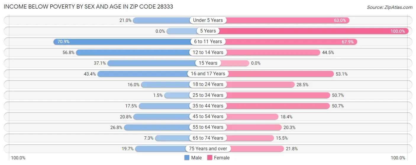 Income Below Poverty by Sex and Age in Zip Code 28333