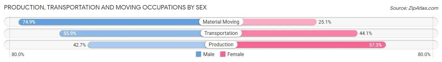 Production, Transportation and Moving Occupations by Sex in Zip Code 28333