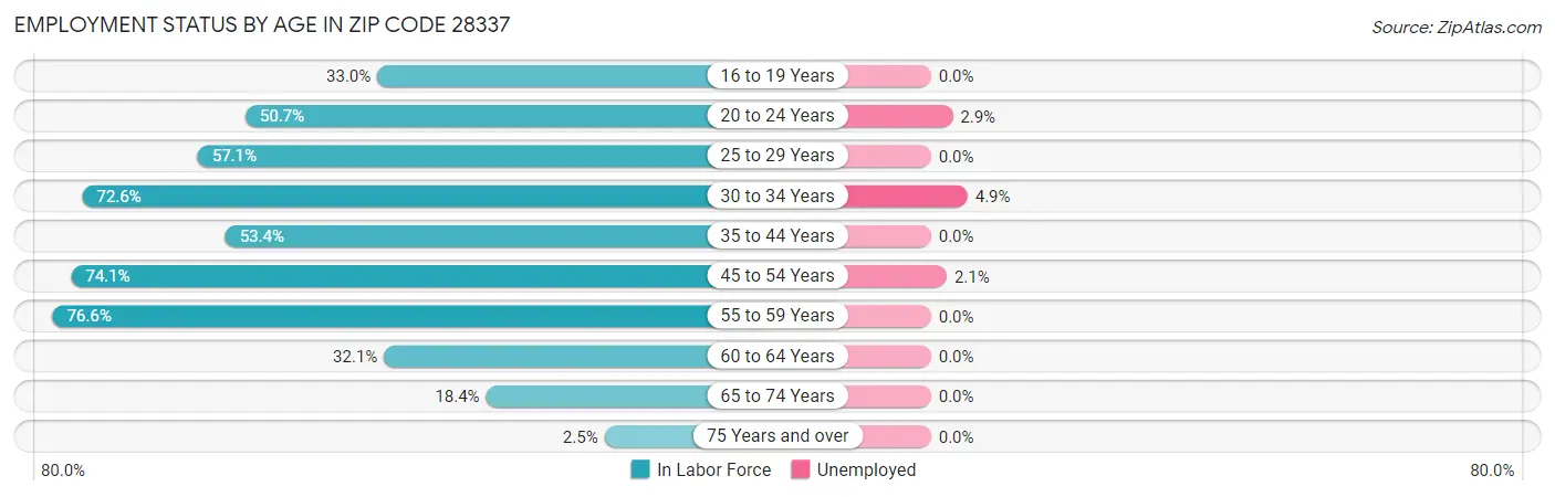 Employment Status by Age in Zip Code 28337