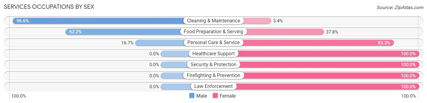 Services Occupations by Sex in Zip Code 28338
