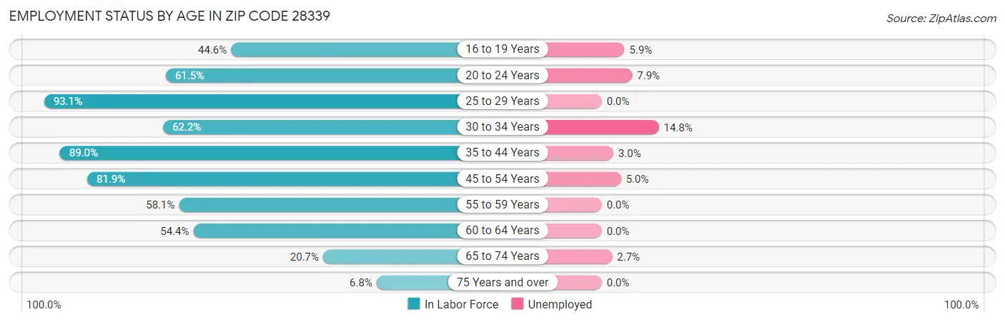 Employment Status by Age in Zip Code 28339
