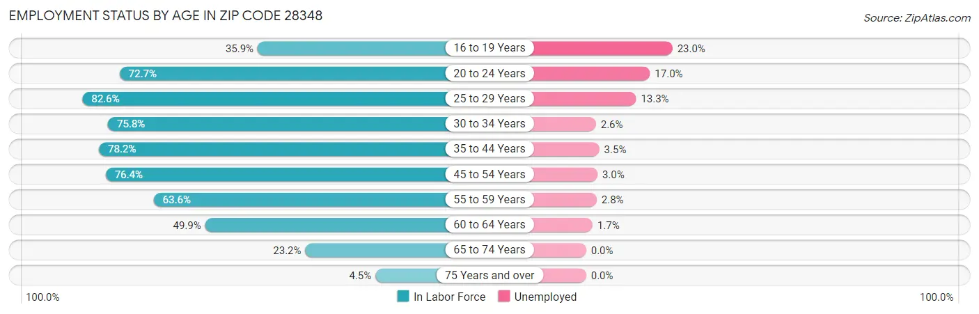 Employment Status by Age in Zip Code 28348