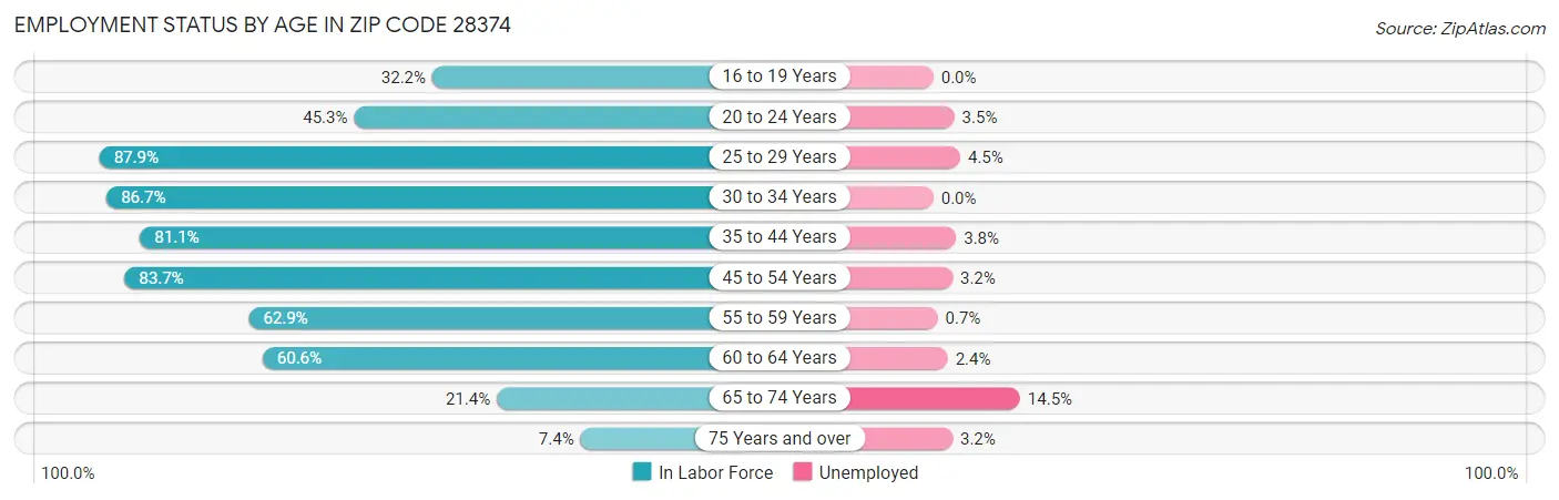 Employment Status by Age in Zip Code 28374