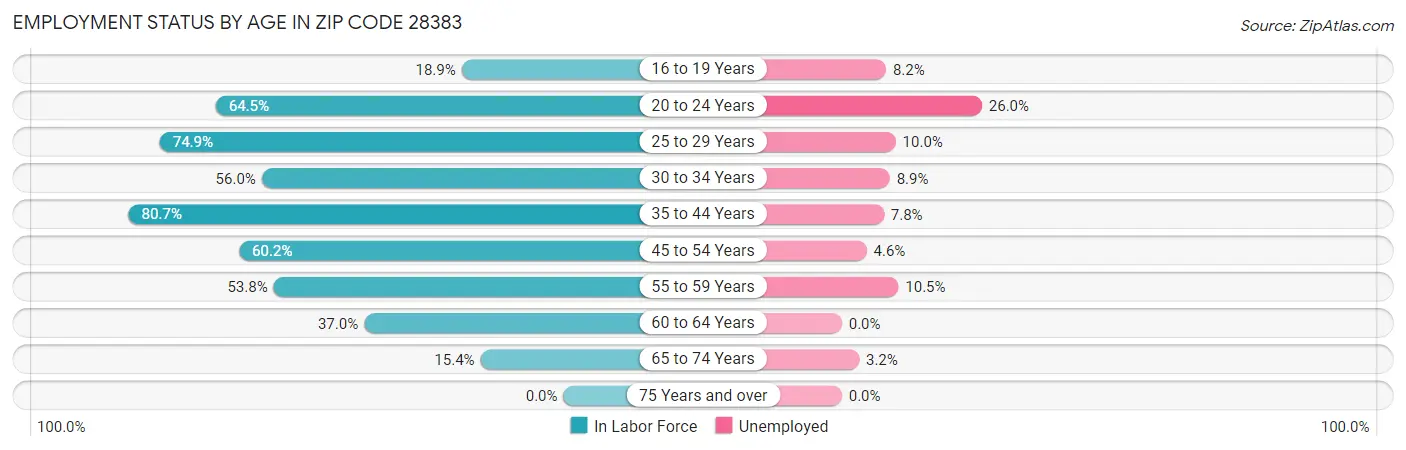 Employment Status by Age in Zip Code 28383
