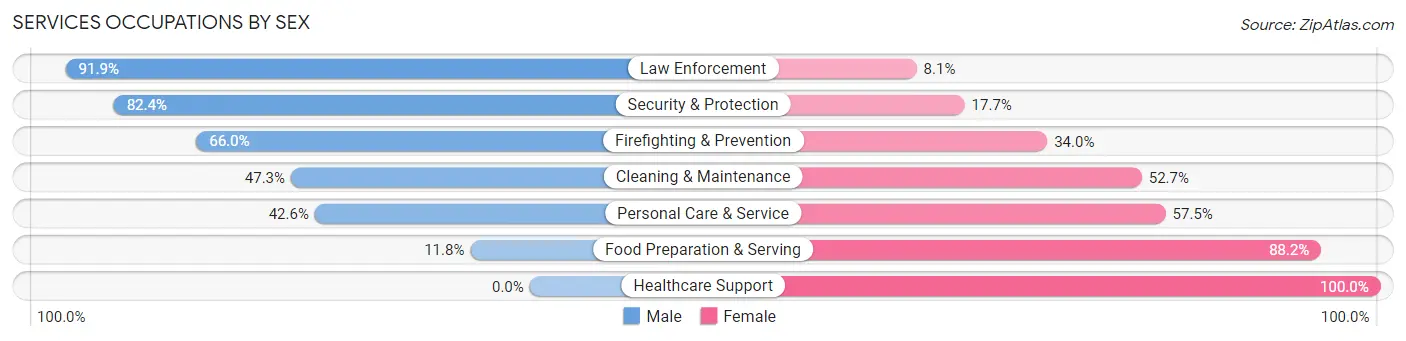 Services Occupations by Sex in Zip Code 28384
