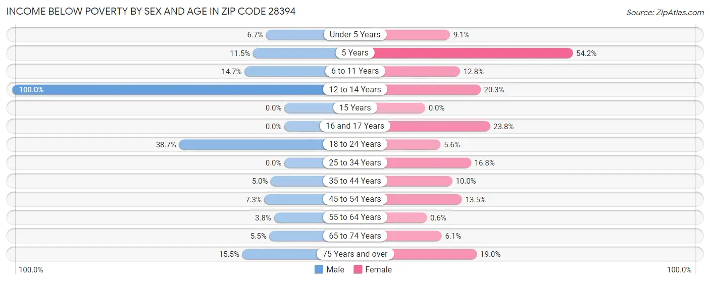 Income Below Poverty by Sex and Age in Zip Code 28394