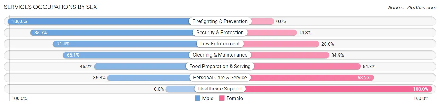 Services Occupations by Sex in Zip Code 28395