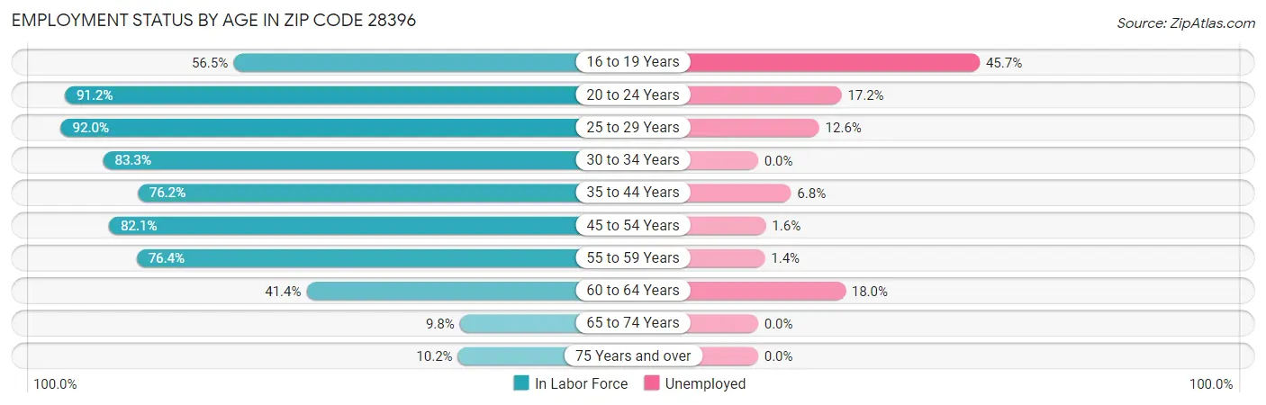 Employment Status by Age in Zip Code 28396